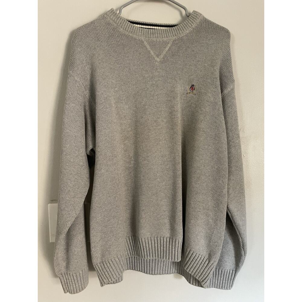 Tommy Hilfiger Men's XL Gray Cotton Crew Neck Sweater Crest